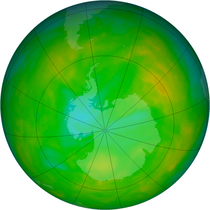Antarctic ozone map for 05 December 1991